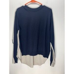 TIBI Women’s | Sweater Shirt Wool Cotton Navy Striped Metallic Sz XS Oversized
